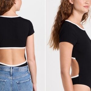 Reformation Black and White Bodysuit with Open Back